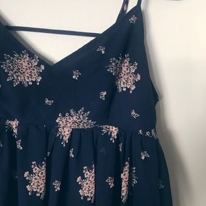 Navy Floral Print Open Back Dress